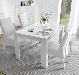 Tavolo moderno con serigrafia prismatica e 6 posti a sedere, finitura bianco lucido