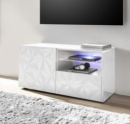 Base porta TV, 1 ante 1 cassetto, bianco laccato lucido con serigrafia prismatica