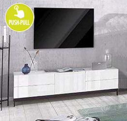 Porta TV di design, 4 cassetti 1 anta in finitura bianco lucido