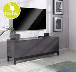 Porta TV di design, 2 cassetti 1 anta in finitura antracite lucido