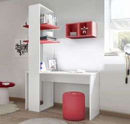 999SC - Libreria cameretta o Soggiorno con scrivania, Design Moderno Pulito  ed Essenziale 177x90x58,2 - Rosso