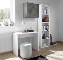 Zona Studio Ossido, Beton e Bianco Opaco con Scrivania, Libreria e Pensile