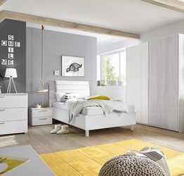 Cameretta bianco opaco e grigio artico con letto singolo