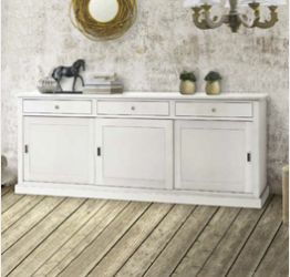 Credenza classica in legno bianco opaco, arte povera - cm 200x90