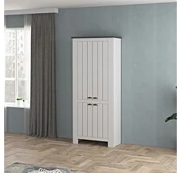 Armadio scarpiera a 4 ante battenti, 84x200x42 h cm, Bianco opaco e Ardesia