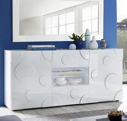 Madia Cerchio a 2 ante 2 cassetti, finitura bianco lucido, design moderno