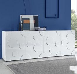 Madia Cerchio a 4 ante, finitura bianco lucido, design moderno