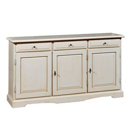 Credenza in legno finitura avorio patinato, con 3 porte e 3 cassetti 156x86