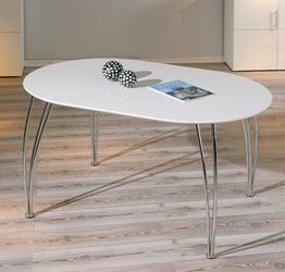 Tavolo allungabile, in mdf laccato bianco e metallo, 140x90 cm