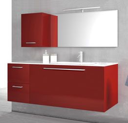 Composizione da Bagno con 3 cassetti soft-close e pensile reversibile, Rosso Lucido