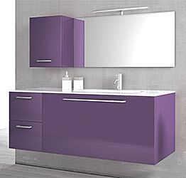 Composizione da Bagno con 3 cassetti soft-close e pensile reversibile, Viola Lucido