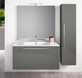 Mobile da bagno sospeso con colonna, Grigio Lucido Antigraffio