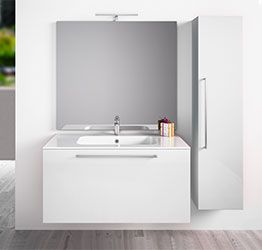 Mobile da bagno sospeso con colonna, Bianco laccato Lucido antigraffio