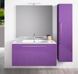 Mobile da bagno sospeso con colonna, Viola Lucido Antigraffio