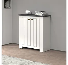 Scarpiera 2 ante, 84x100x42 h cm, Bianco opaco e Ardesia