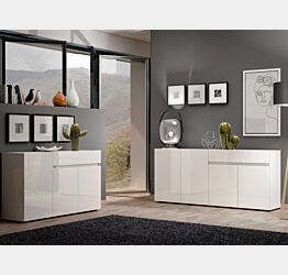 Sala in offerta composta da 2 madie moderne, finitura Bianco lucido