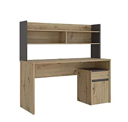 Scrivania con sopralzo, 140x52x132 h cm, Rovere Artisan e Grigio scuro
