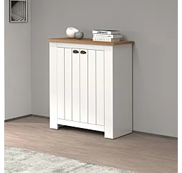 Scarpiera 2 ante, 84x100x42 h cm, Bianco opaco e Rovere wotan