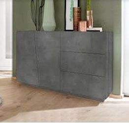 Credenza Moderna, 2 ante, 3 cassetti, finitura Ardesia