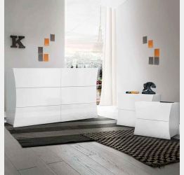 Set Completo di Comò 6 cassetti e 2 Comodini, bianco lucido, linea arco