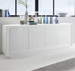 Credenza Moderna, Madia di Design, 4 ante, Bianco Opaco Serigrafia Sigaretta