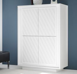 Credenza Moderna, Madia di Design, 4 ante Alta, Bianco Opaco con frontali serigrafia Sigaretta