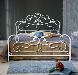 Letto in ferro battuto Debussy, colore bianco confetto, made in Italy