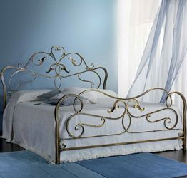 Letto in ferro battuto Debussy, colore marrone anticato oro, made in Italy