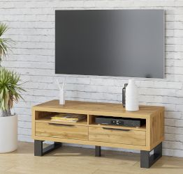 Porta TV salvaspazio, finitura quercia e metallo nero 