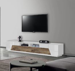 Conveniente Porta TV moderno Bianco lucido e Pero, Made in Italy