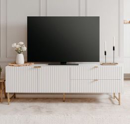 Porta TV bianco opaco stile nordico con gambe dorate