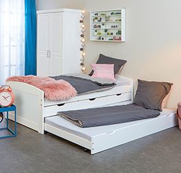 LETTO CON CASSETTI CONTENITORE E SECONDO LETTO INFERIORE AD ESTRAZIONE. 