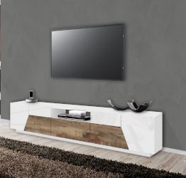 Economico Porta TV L.220 cm, colore Pero e Bianco lucido 