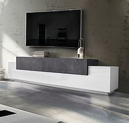 Mobile porta tv moderno con 3 ante in finitura Bianco lucido e Ardesia