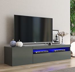 Base Porta TV moderna a 1 anta e 1 ribalta, finitura Antracite lucido