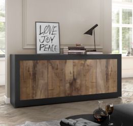 Credenza Moderna, Madia con 4 ante, colore nero e pero