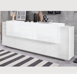 Elegante Credenza moderna 5 ante e 2 cassetti, finitura Bianca