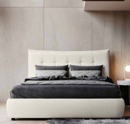 Letto matrimoniale con cassettone in ecopelle bianca con contenitore, Made in Italy