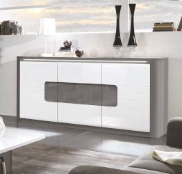 Madia 2 ante e 3 cassetti, bianco laccato e grigio, made in Italy