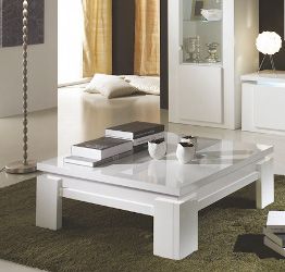 Tavolino da salotto 90 x 90, bianco lucido, Made in Italy