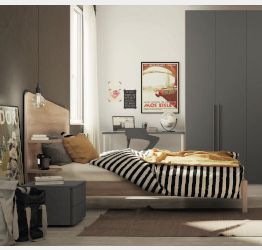 Camera con letto 1 piazza e mezza in finitura Grigio titanio e Royal Oak