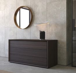 Elegante Comò con apertura push-pull, finitura Nobilitato Teak