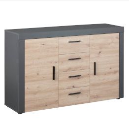 Credenza, madia 2 ante e 4 cassetti, colore quercia  con scocca grigio antracite