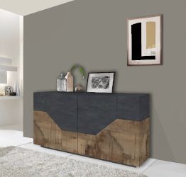 Credenza salvaspazio Ardesia e Pero a 4 ante L.158 cm, Made in Italy