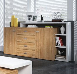 Madia soggiorno L.180 cm Bianco opaco e Rovere rustico