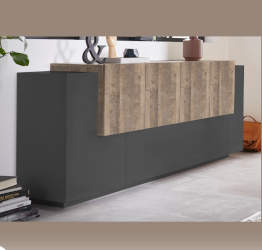 Spaziosa Credenza finitura Antracite e Oak, 6 ante e 1 ribalta