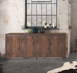 Credenza stile industry a 4 ante finitura Legno vecchio 