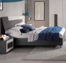 Letto matrimoniale, finitura grigio resina scuro con dettaglio chiaro, Made in Italy