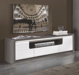 Porta TV bianco laccato e grigio, Made in Italy