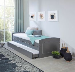 Letto con secondo letto estraibile con ruote e 3 cassetti, colore grigio